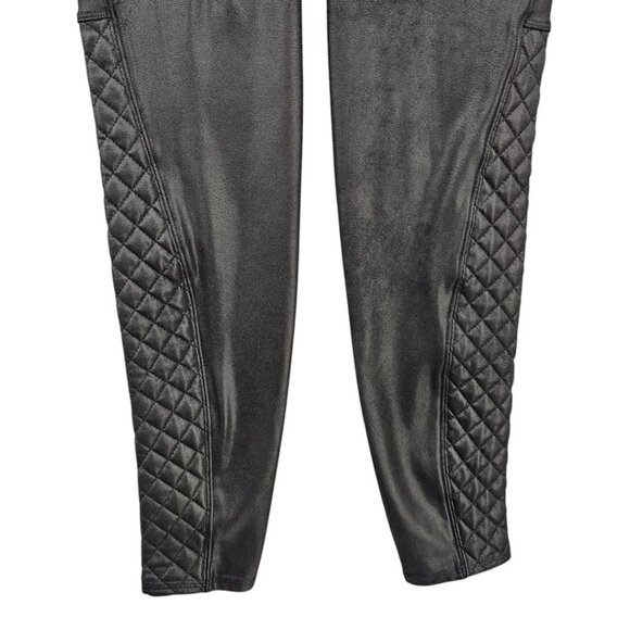 Spanx Womens S Quilted Faux Leather Leggings in Very Black - Picture 6 of 16